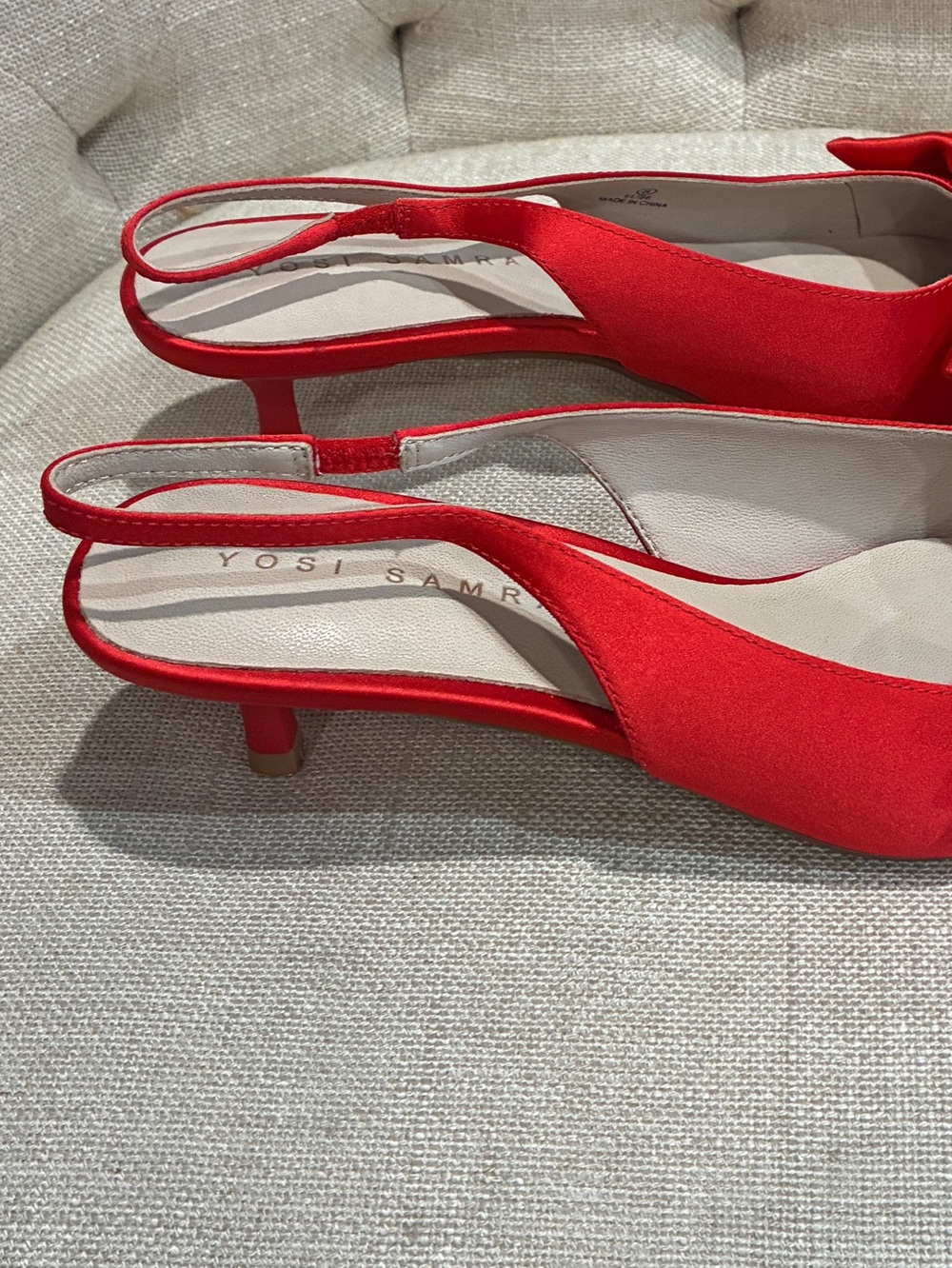 Yosi Samra Red Slingback Kitten Heel Pumps